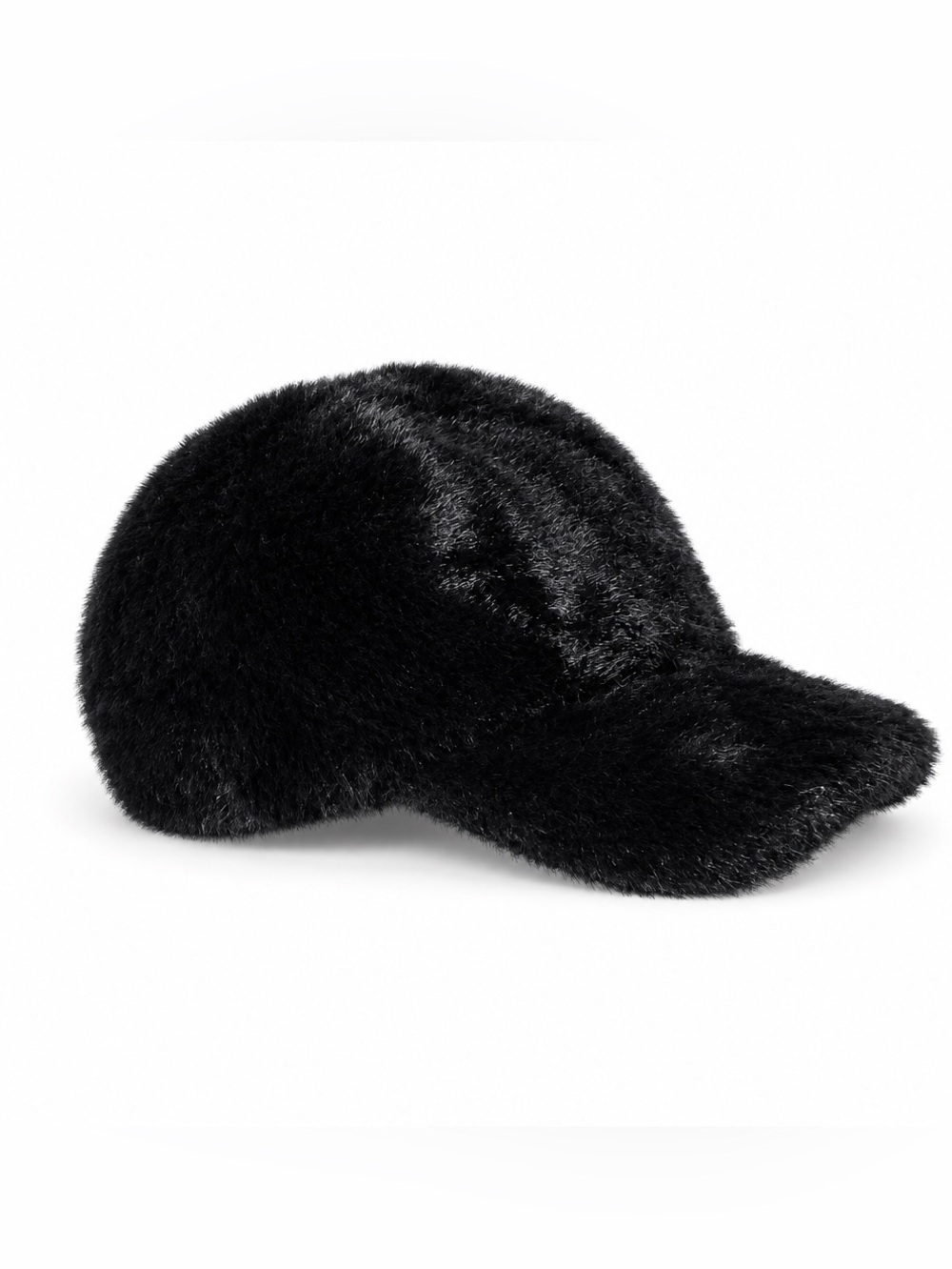 Plush Faux Fur Black Baseball Cap for Women